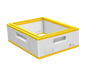EPS bee hive box with white body and yellow edges, featuring built-in handles and honeycomb pattern