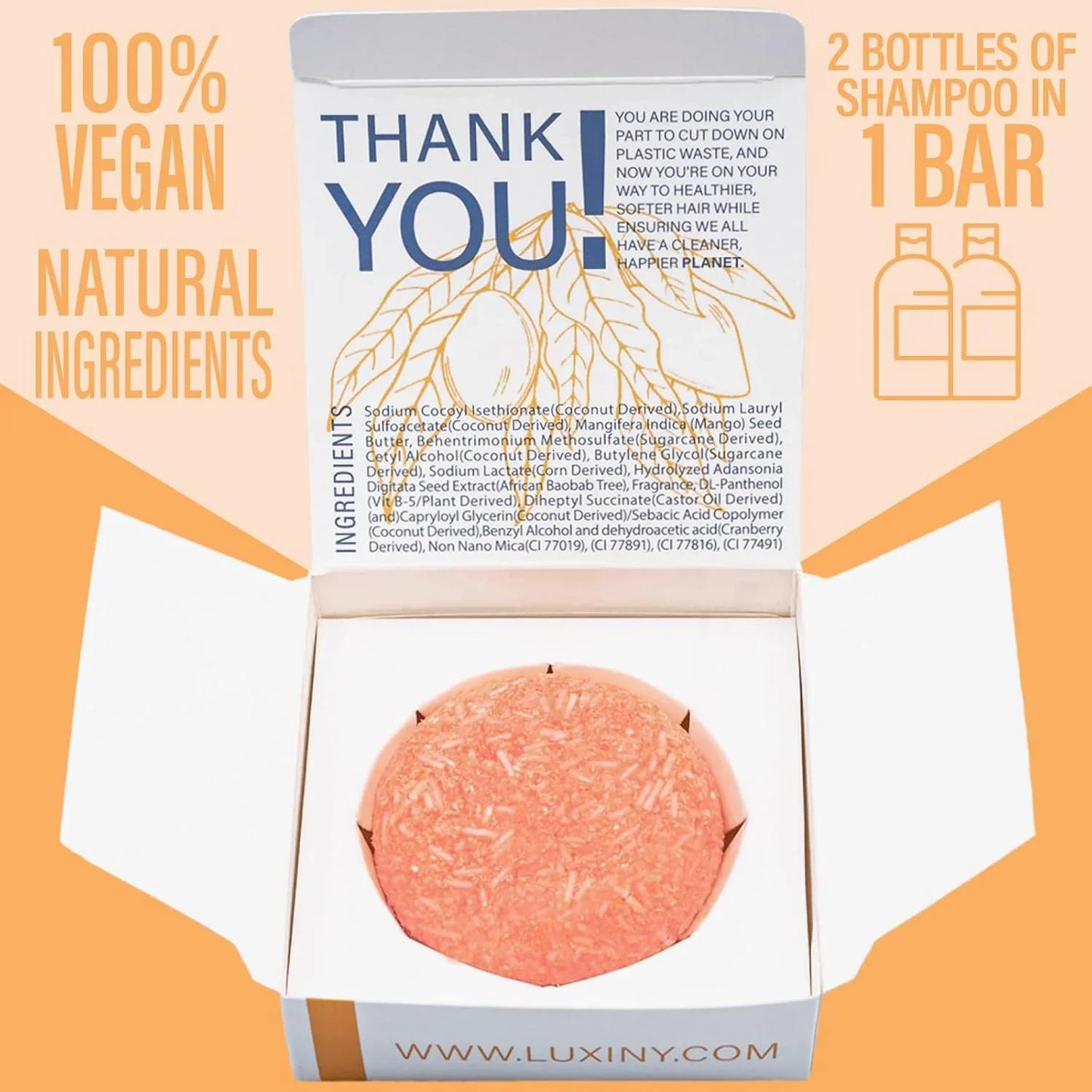 EPS bee hive shaped shampoo bar in white box with natural ingredients and vegan labels