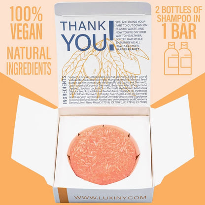 EPS bee hive shaped shampoo bar in white box with natural ingredients and vegan labels