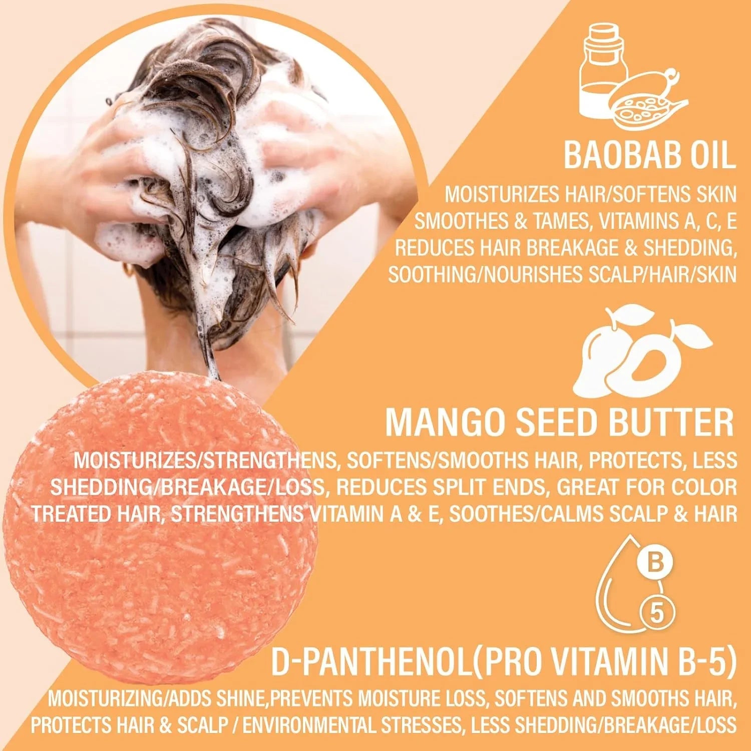 EPS beehive mango seed butter shampoo bar with hair washing lather and baobab oil benefits