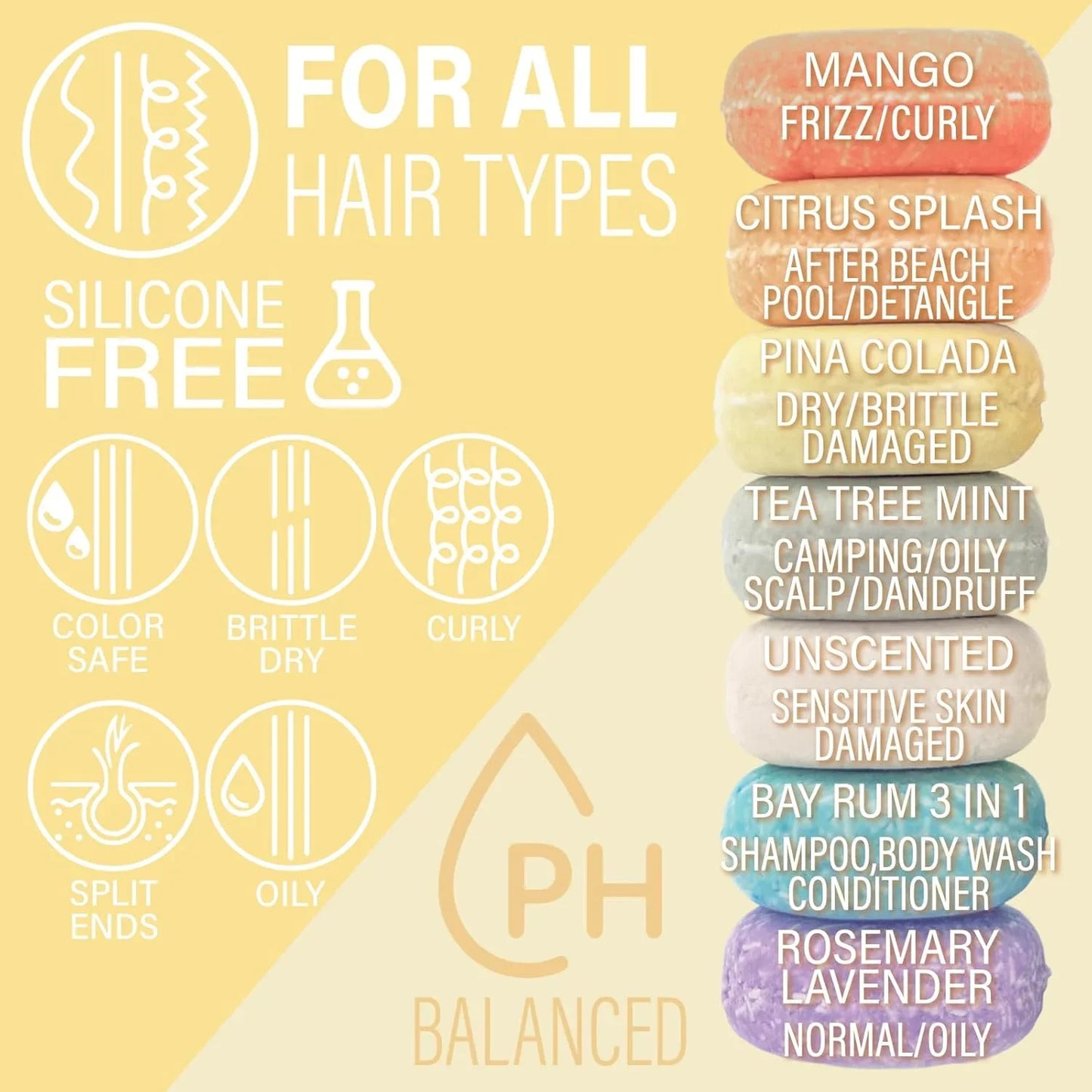 eps bee hive with stacked colorful shampoo bars for all hair types, silicone free, pH balanced