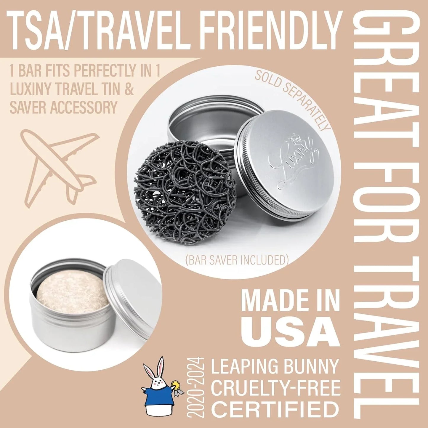 EPS bee hive in black with metal travel tin designed for TSA travel, cruelty-free and Made in USA