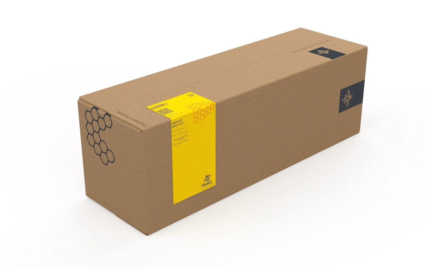 Brown EPS bee hive medium body kit box with yellow label and honeycomb design