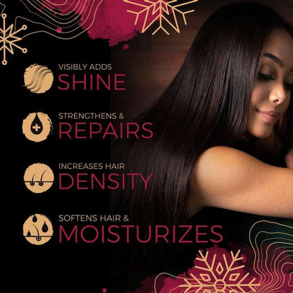 eps bee hive image showing hair care benefits: adds shine, repairs, increases density, moisturizes hair